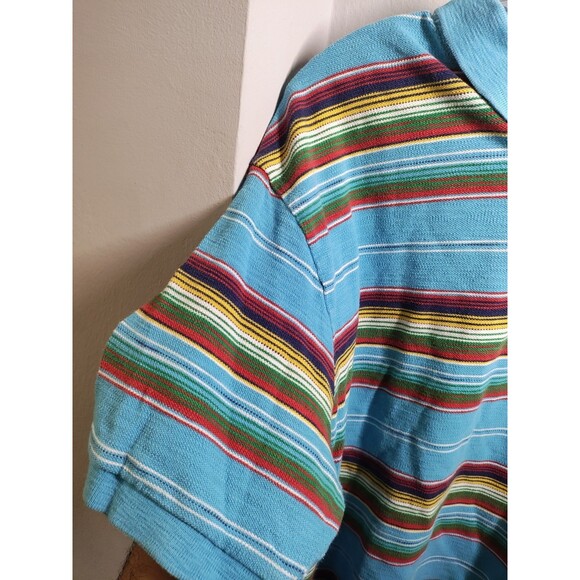 Vintage 90s Polo Ralph Lauren Textured Stripe Multi Color Preppy Bright Polo XXL - Picture 5 of 7